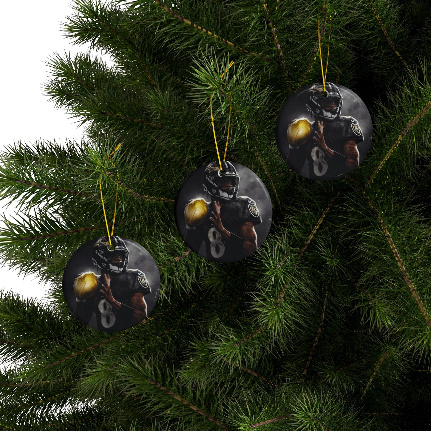 Baltimore Ravens Christmas Ceramic Ornaments, 2-Side Print, (1pc, 3pcs, 5pcs, 10pcs)