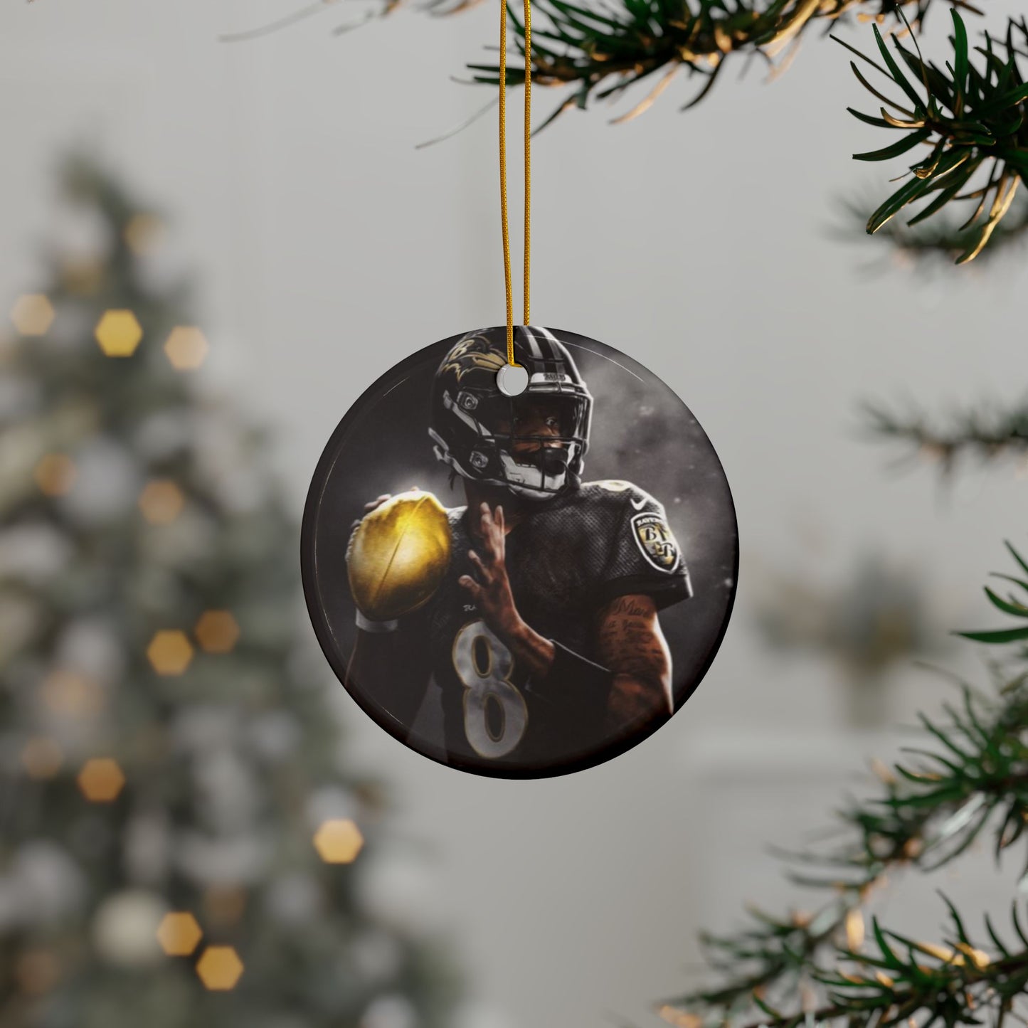 Baltimore Ravens Christmas Ceramic Ornaments, 2-Side Print, (1pc, 3pcs, 5pcs, 10pcs)